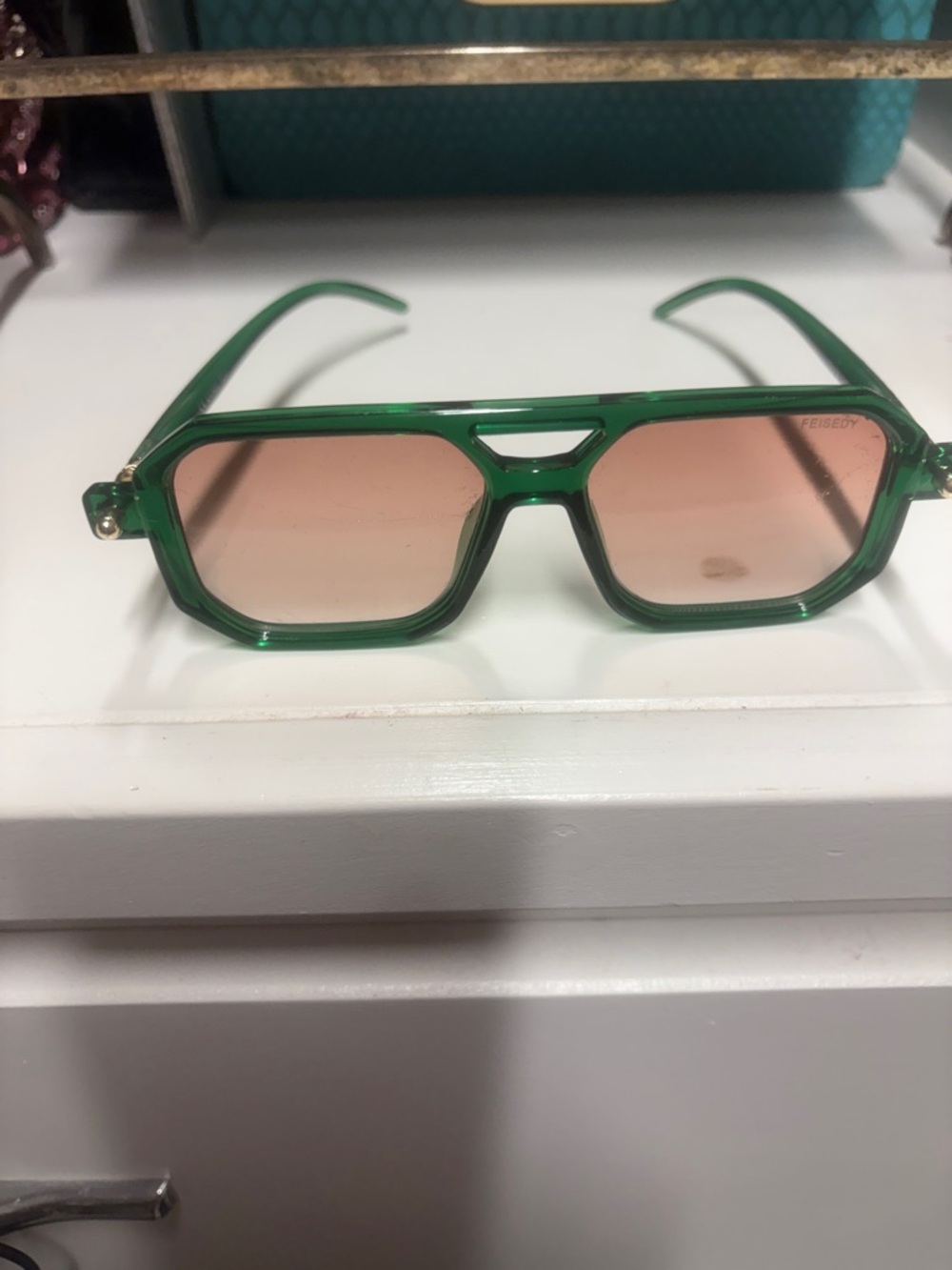 Free People Green Frame Sunglasses with Pink Lenses